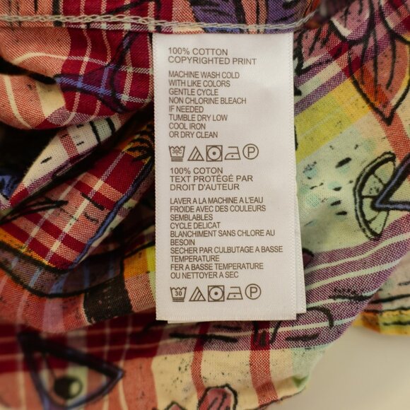 Tommy Bahama Red Yellow Blue Floral Plaid Collared Dress Shirt XL Cotton Flip Cu - Picture 12 of 13